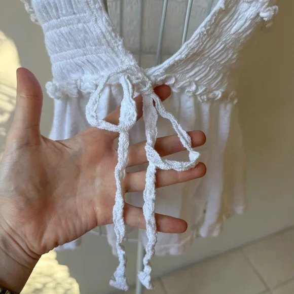 Free People White Linen Blend Boho Tie Front Peplum Top Size Medium M - Picture 2 of 7